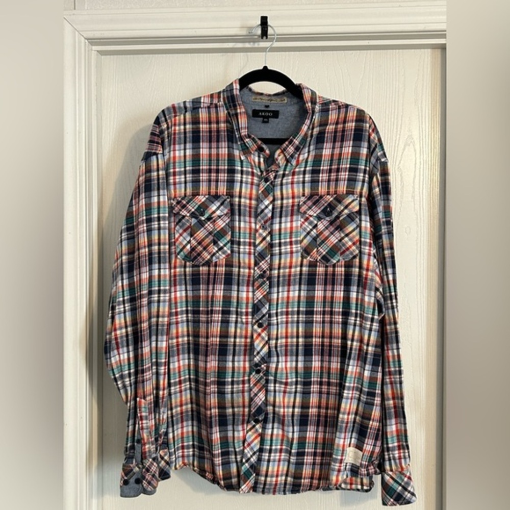 Akoo | Men's Plaid Button Down Shirt - Red, Blue, White | 4XL